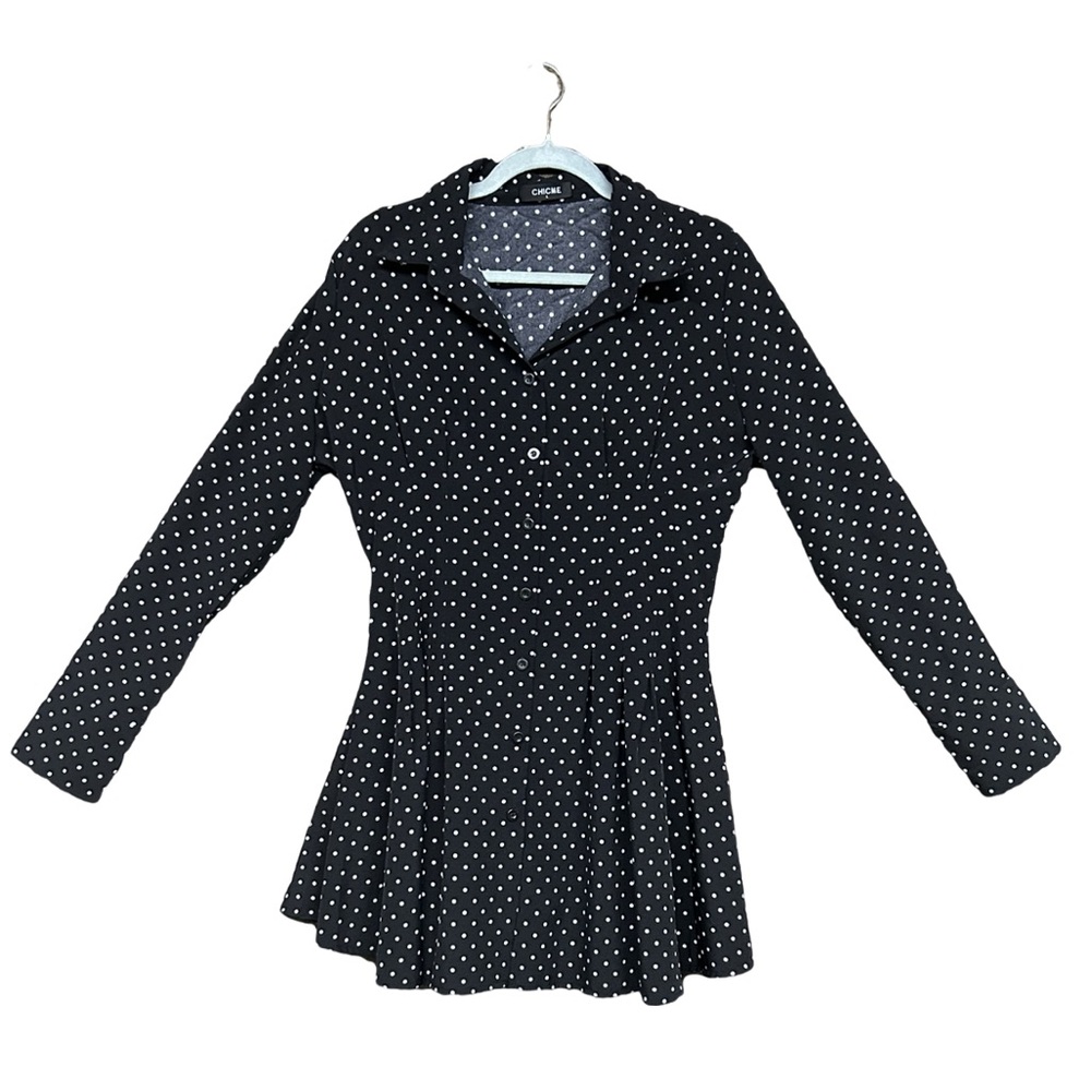 Black & White Long Sleeve Button Up by ChicMe.